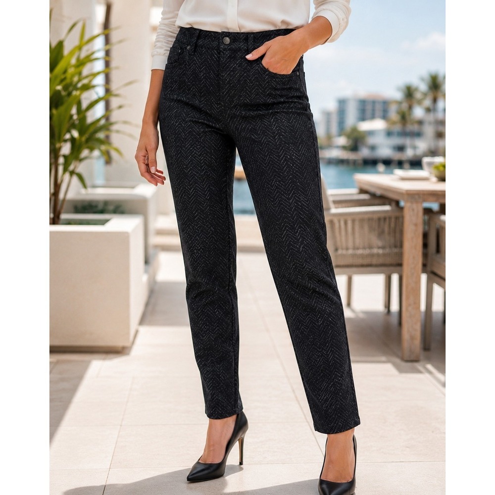 Gloria Vanderbilt Amanda Slim Pants Size 8 Black Chevron High Rise NWT Women